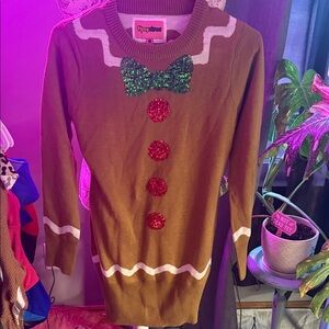 Tipsy Elves Brown Sweater dress with Green and Red Accents